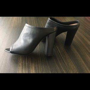 Faux leather high heeled mules